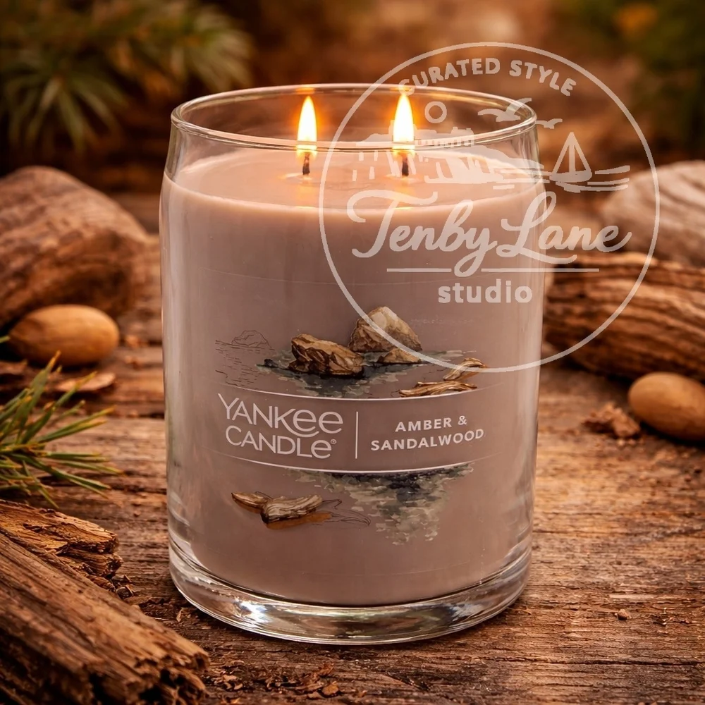 Yankee Candle Amber & Sandalwood 20oz Large Tumbler Dual‎ Wick Warm Wood Scent